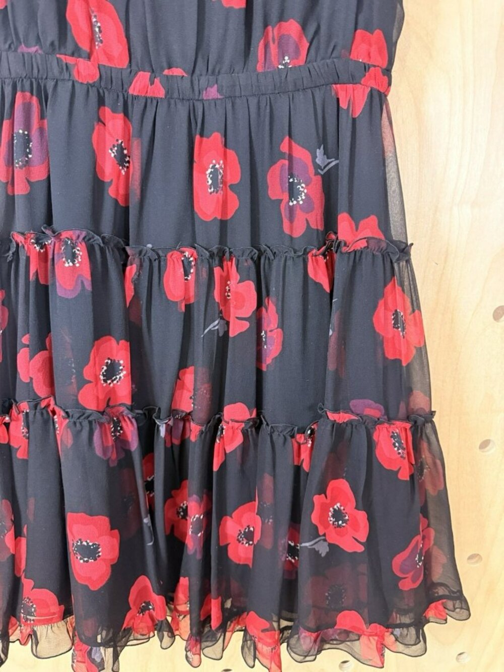 Kate Spade Poppy Chiffon Fit & Flare Mini Dress 6 Ruffles Red Black Silk Floral - Picture 4 of 16